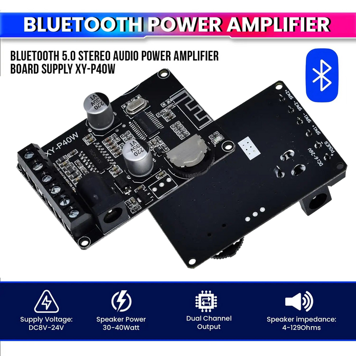 Mini Bluetooth 5.0 Amplifier Board – Dual Channel, Stepless Tuning, DC 8–24V DIY Speaker Audio Module