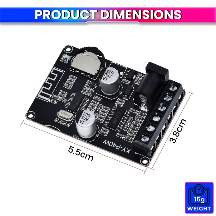 Mini Bluetooth 5.0 Amplifier Board – Dual Channel, Stepless Tuning, DC 8–24V DIY Speaker Audio Module