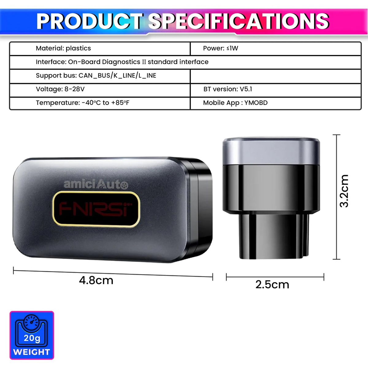 OBD2 Bluetooth 5.1 Car Scanner Full-System Code Reader with 12 Functions, Fault Detection & Performance Tests