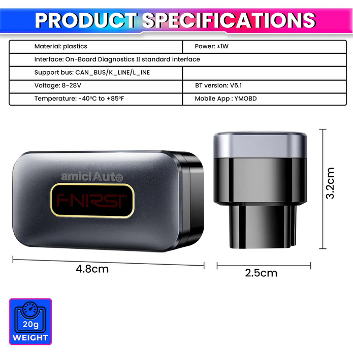 OBD2 Bluetooth 5.1 Car Scanner Full-System Code Reader with 12 Functions, Fault Detection & Performance Tests