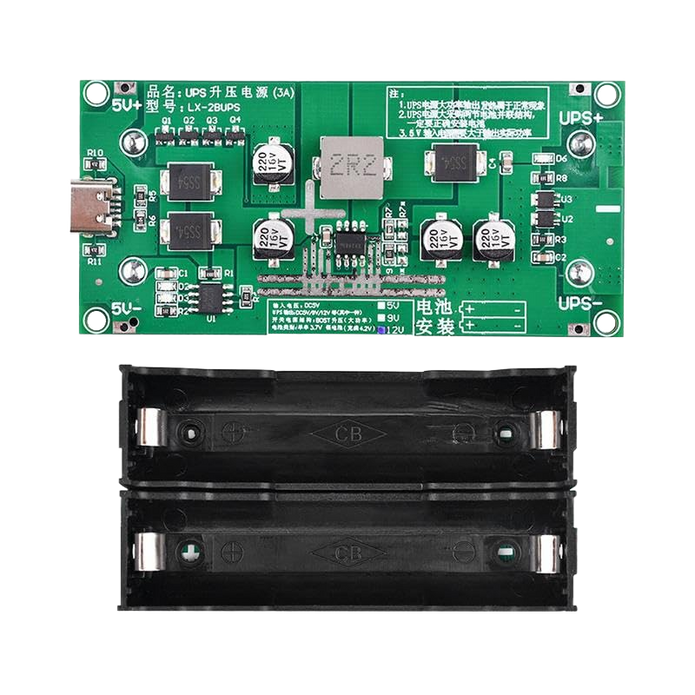 18650 Lithium Battery Charger Module with Type-C Input 5V to 12V DC-DC Step-Up Booster Converter & 3A Fast Charging