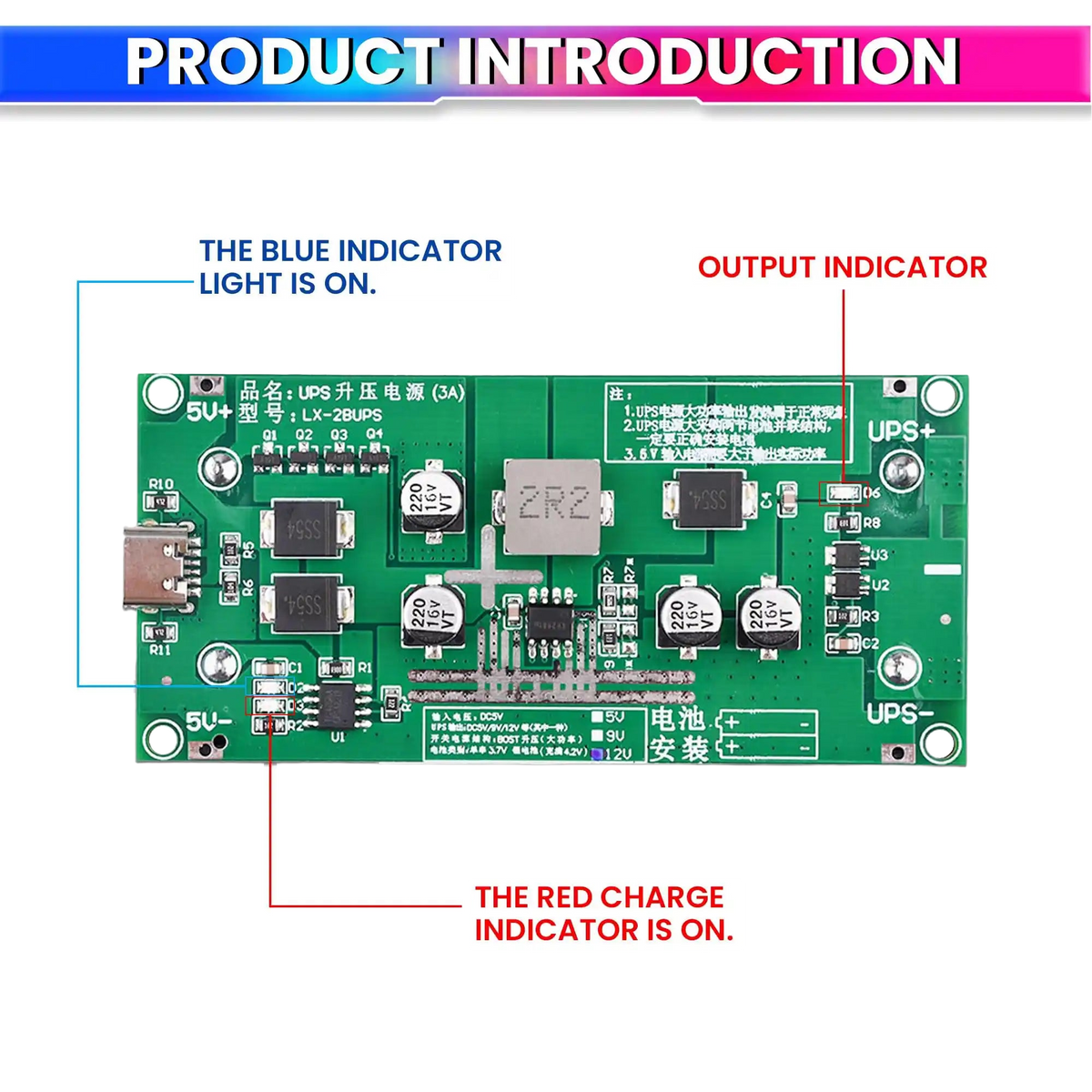 18650 Lithium Battery Charger Module with Type-C Input 5V to 12V DC-DC Step-Up Booster Converter & 3A Fast Charging