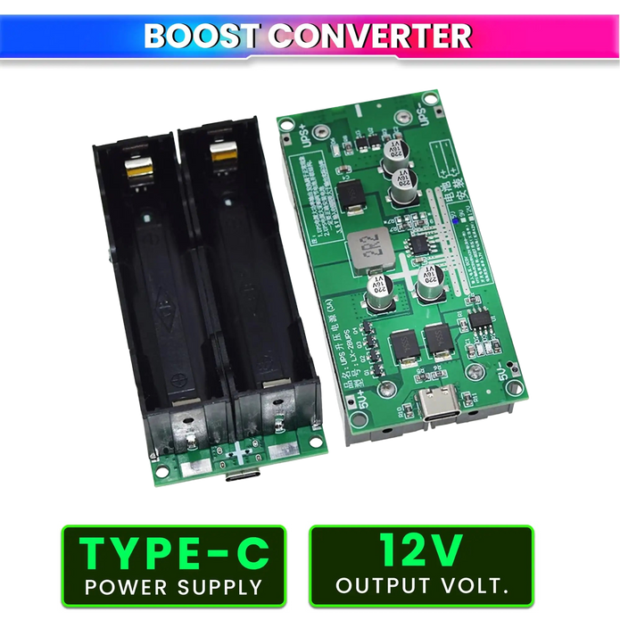 18650 Lithium Battery Charger Module with Type-C Input 5V to 12V DC-DC Step-Up Booster Converter & 3A Fast Charging