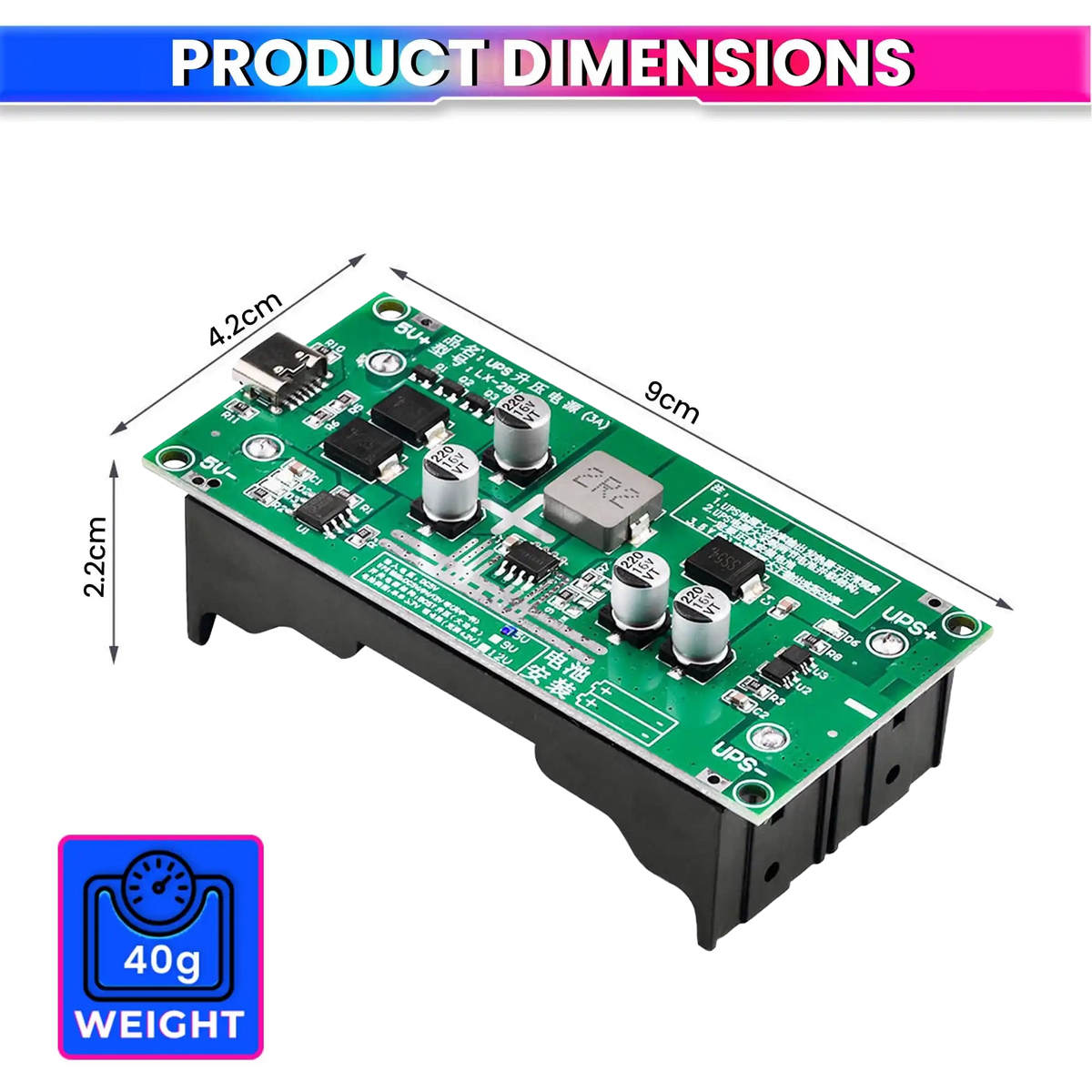 18650 Lithium Battery Charger Module with Type-C Input 5V to 12V DC-DC Step-Up Booster Converter & 3A Fast Charging