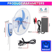 16-Inch BLDC Wall Mounted Rechargeable Fan with 12V 6.4Ah Lithium Battery | Dual Power AC/DC Fan