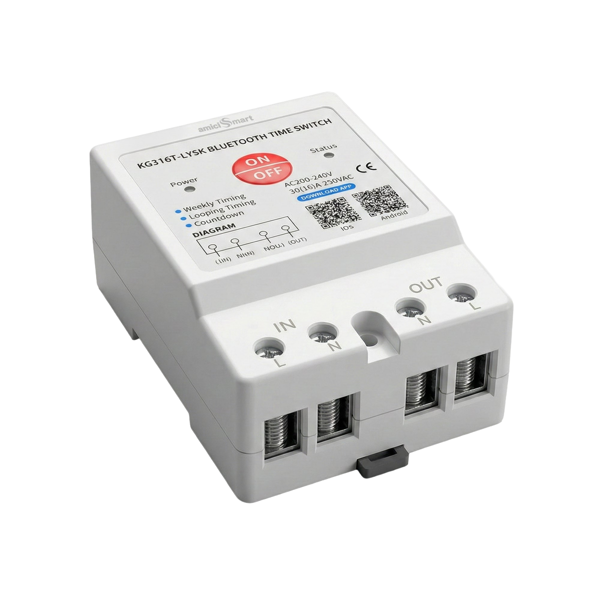 230V AC 30A Bluetooth Programmable Timer Switch DIN Rail Mounted