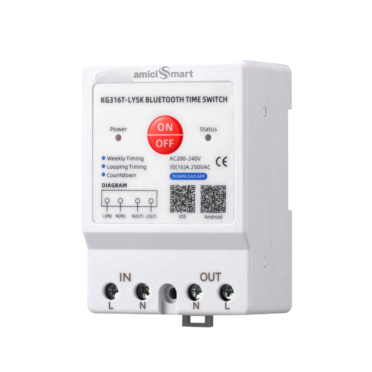 230V AC 30A Bluetooth Programmable Timer Switch DIN Rail Mounted