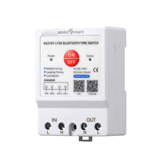 230V AC 30A Bluetooth Programmable Timer Switch DIN Rail Mounted