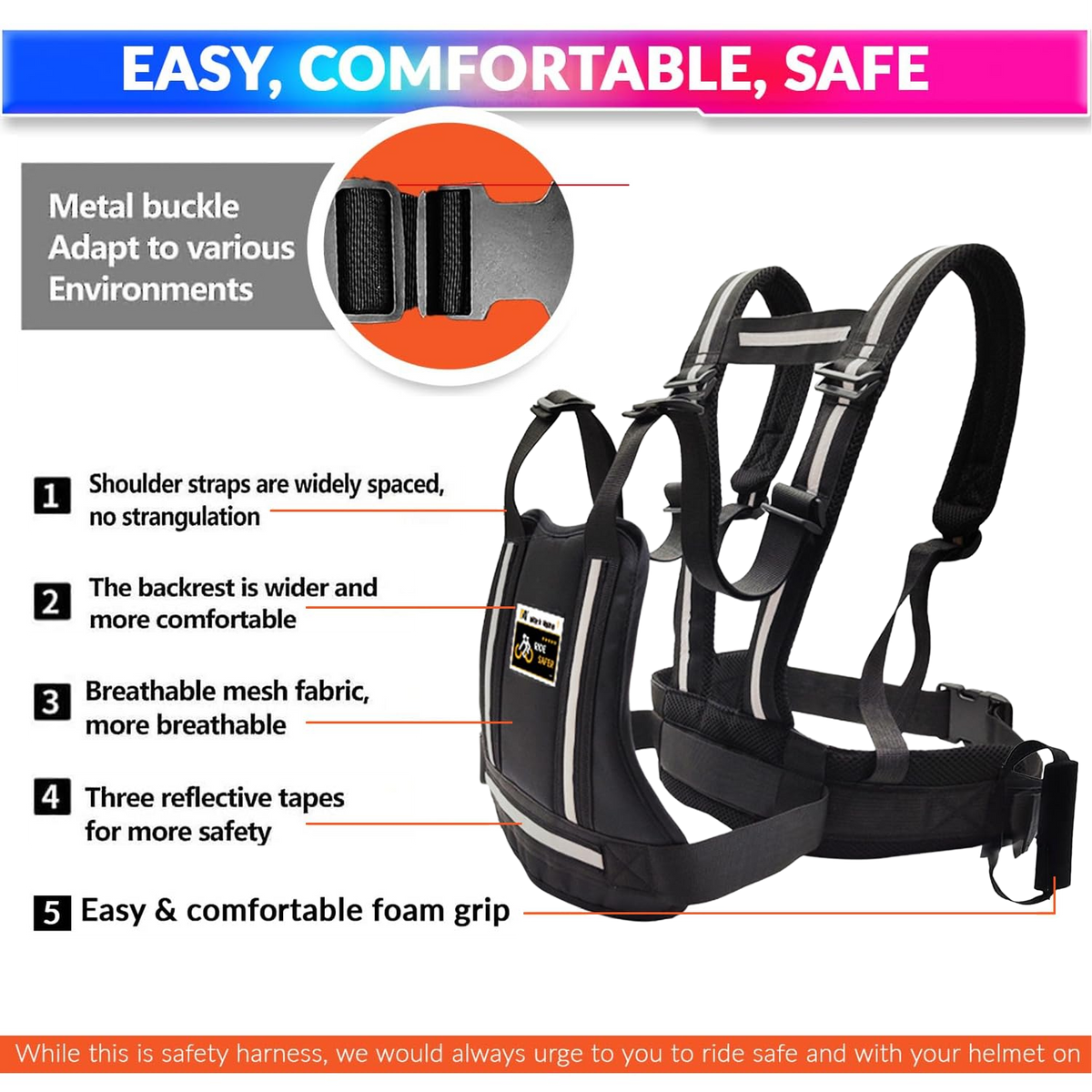 Baby Harness for Two-Wheeler, Kids Motorcycle Safety Belt with Adjustable Straps (1–6 Years)