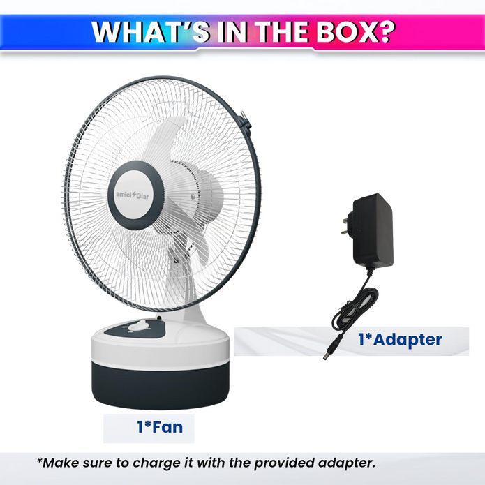 12-Inch Rechargeable Table Fan – Portable 3-Speed AC/DC Fan with 24-Hour Battery Backup