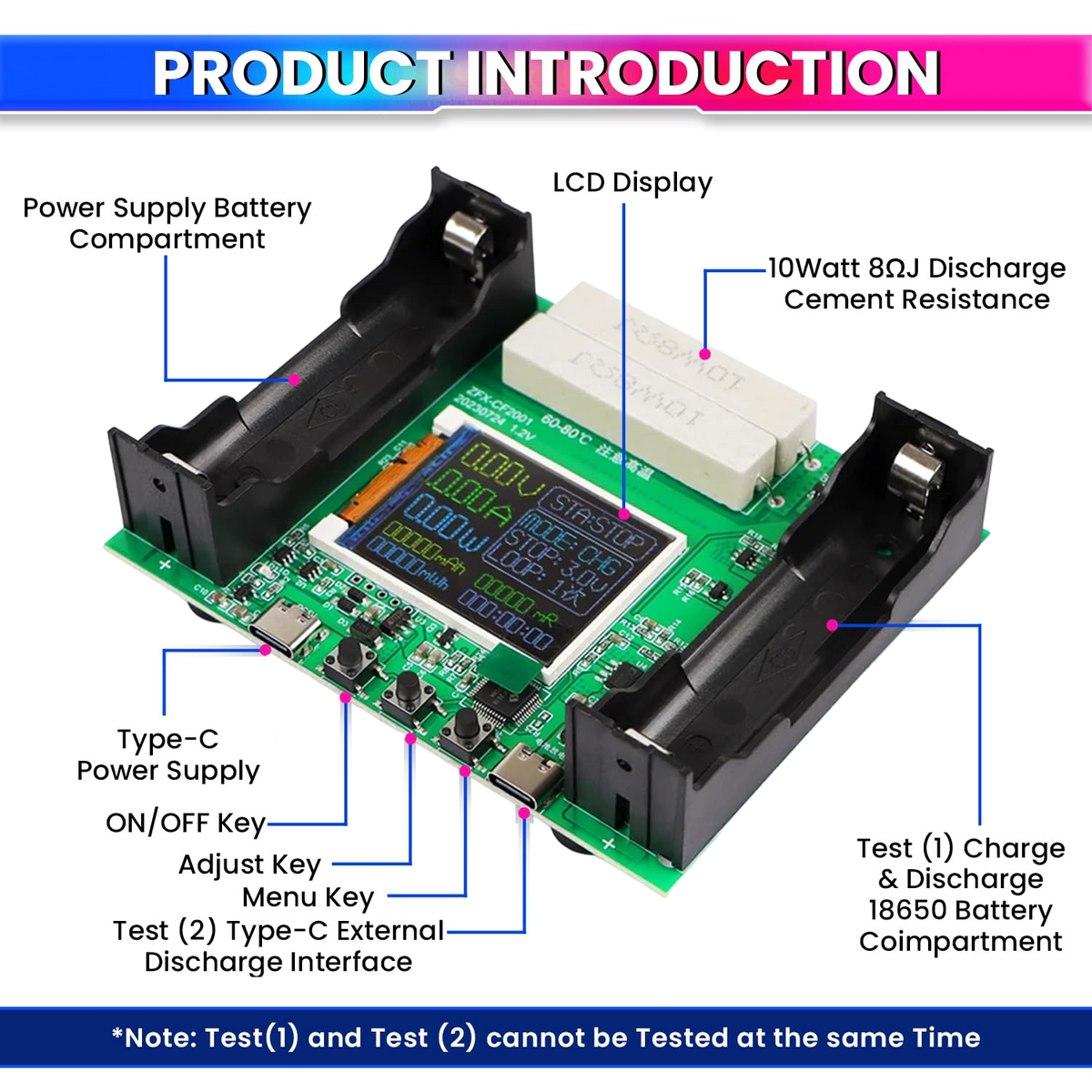 Battery Capacity Tester for 18650 Type, Digital Battery Power Detector Module