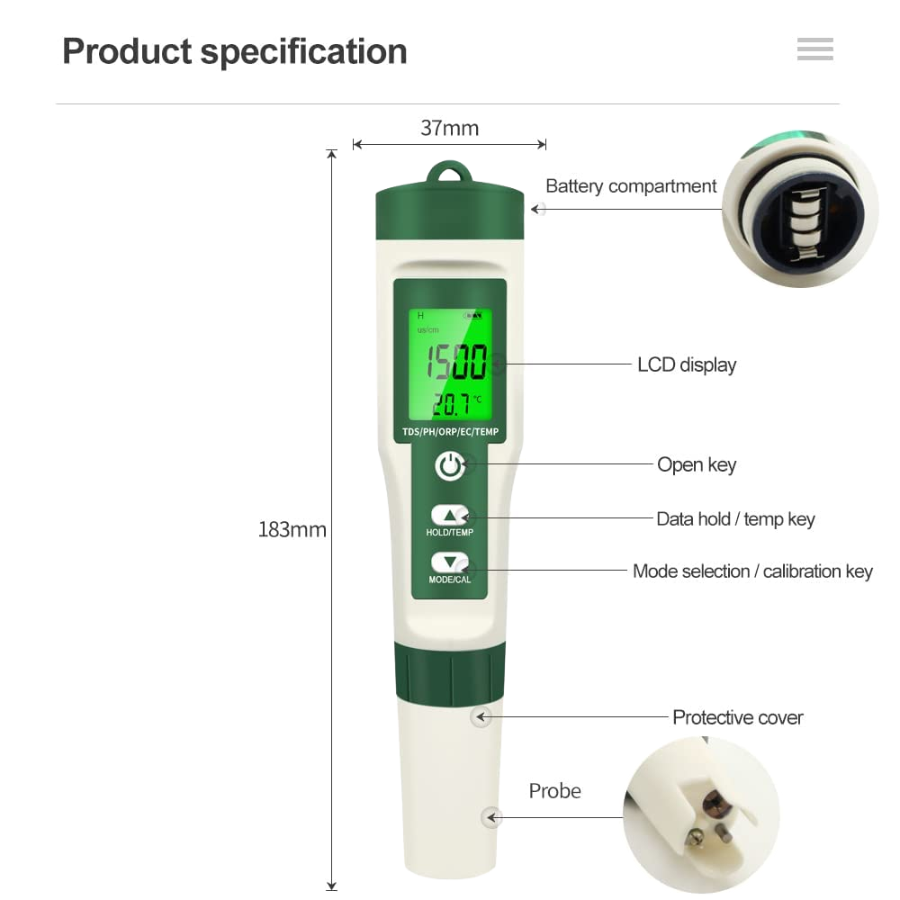 10-in-1 Digital Water Quality Tester | pH, EC, TDS, ORP, Salinity & Temp Meter