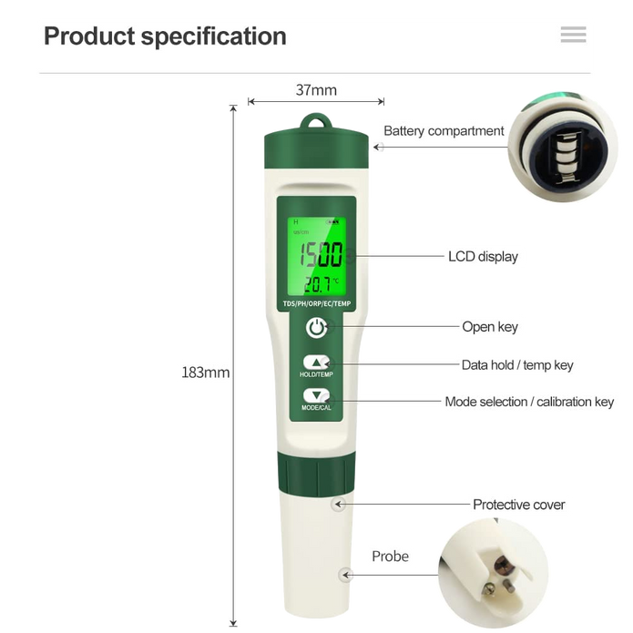 10-in-1 Digital Water Quality Tester | pH, EC, TDS, ORP, Salinity & Temp Meter