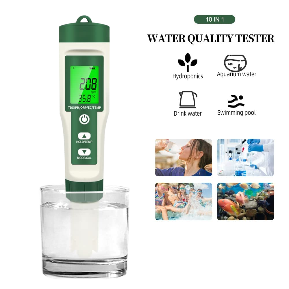 10-in-1 Digital Water Quality Tester | pH, EC, TDS, ORP, Salinity & Temp Meter