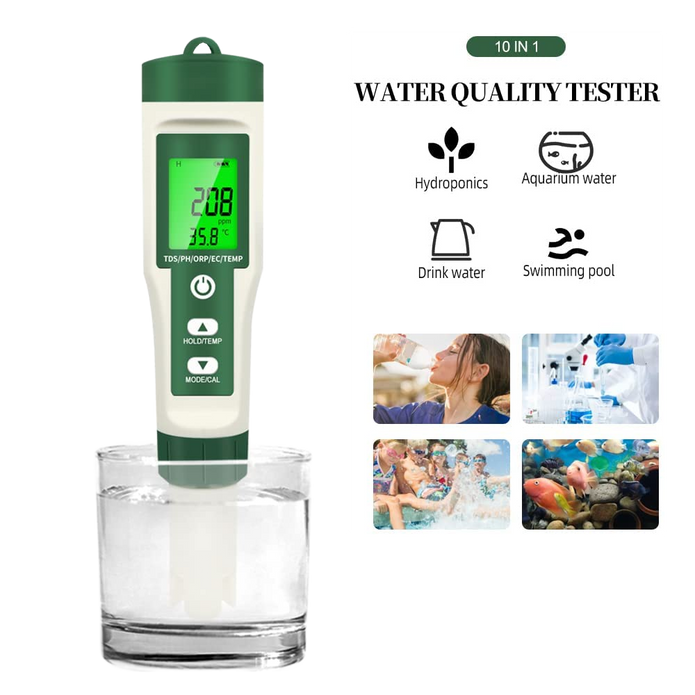 10-in-1 Digital Water Quality Tester | pH, EC, TDS, ORP, Salinity & Temp Meter