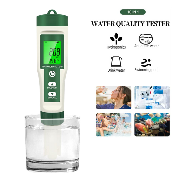 10-in-1 Digital Water Quality Tester | pH, EC, TDS, ORP, Salinity & Temp Meter