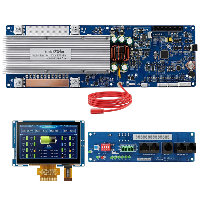7S–16S 200A Smart BMS for LiFePO4 Battery Pack with HD TFT Display