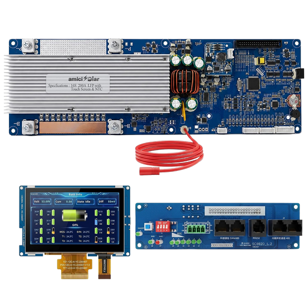 7S–16S 200A Smart BMS for LiFePO4 Battery Pack with HD TFT Display