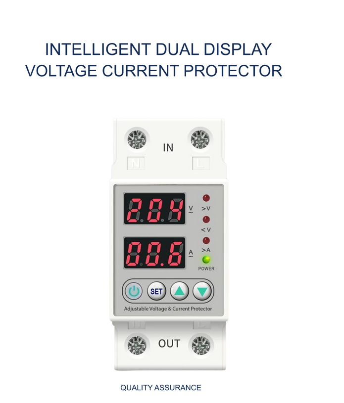 amiciSmart white 63A voltage protector with protective mount — dual display