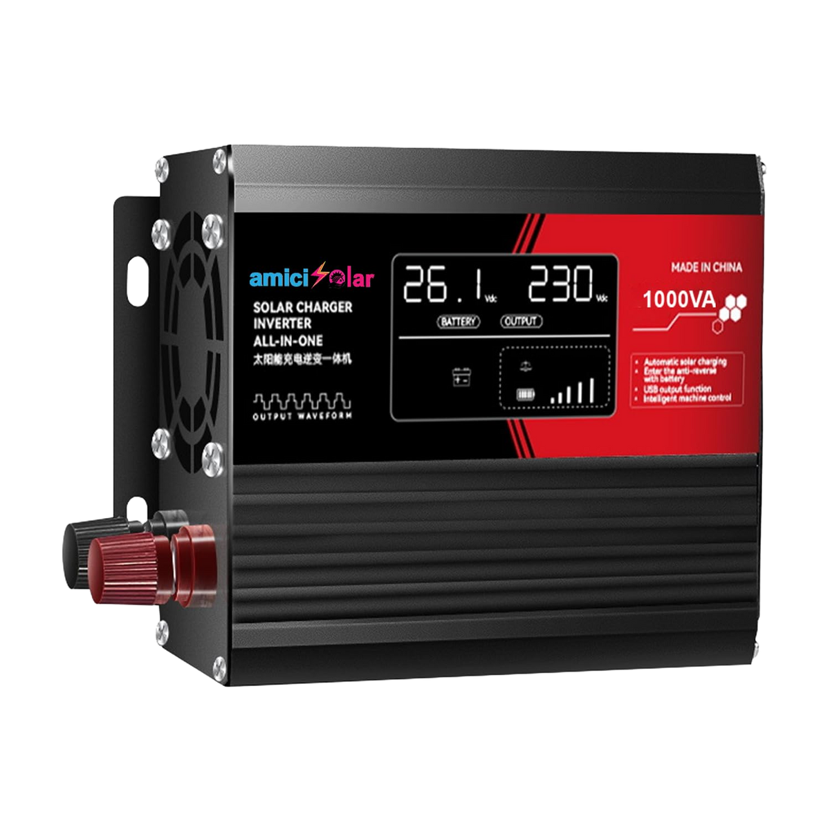 amiciSolar 500W off-grid inverter, 12V DC to 220V AC with built-in PWM controller