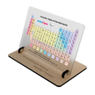 amiciCare acrylic periodic table display with wooden stand, angled view