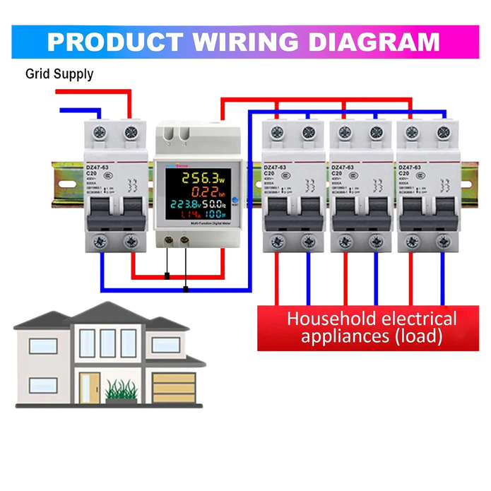 amiciSense single-phase energy meter wiring diagram