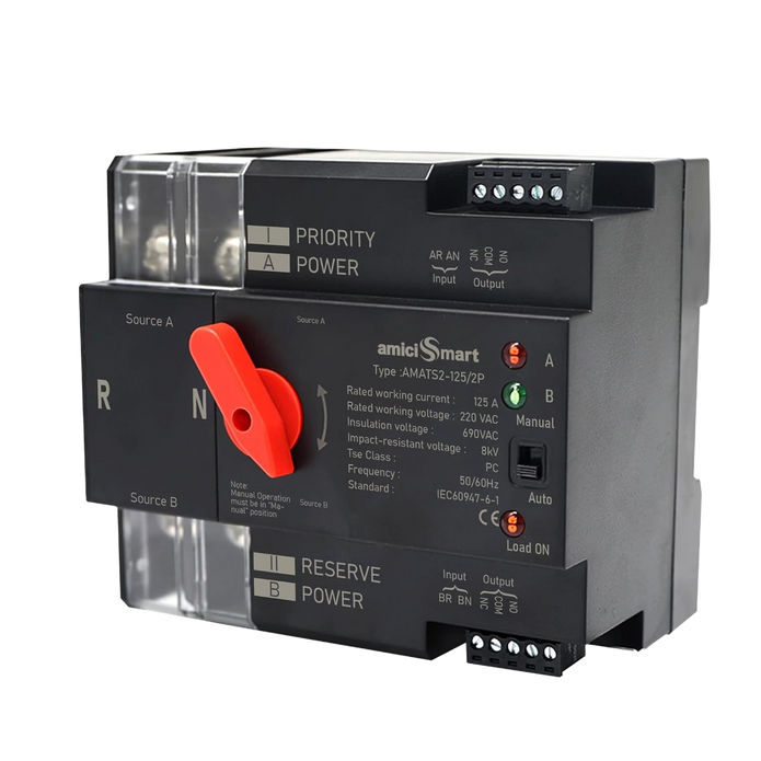 125A Automatic / Manual Transfer Switch — 220V AC · Single-phase · 2-pole