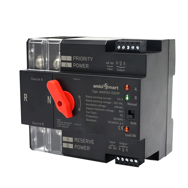 125A Automatic / Manual Transfer Switch — 220V AC · Single-phase · 2-pole