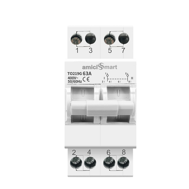 63A Manual Transfer Switch — Single-phase · 2-pole · I / OFF / II