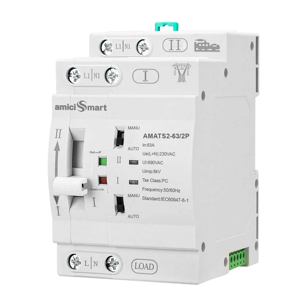 63A Automatic / Manual Transfer Switch — 230V AC · Single-phase · 2-pole