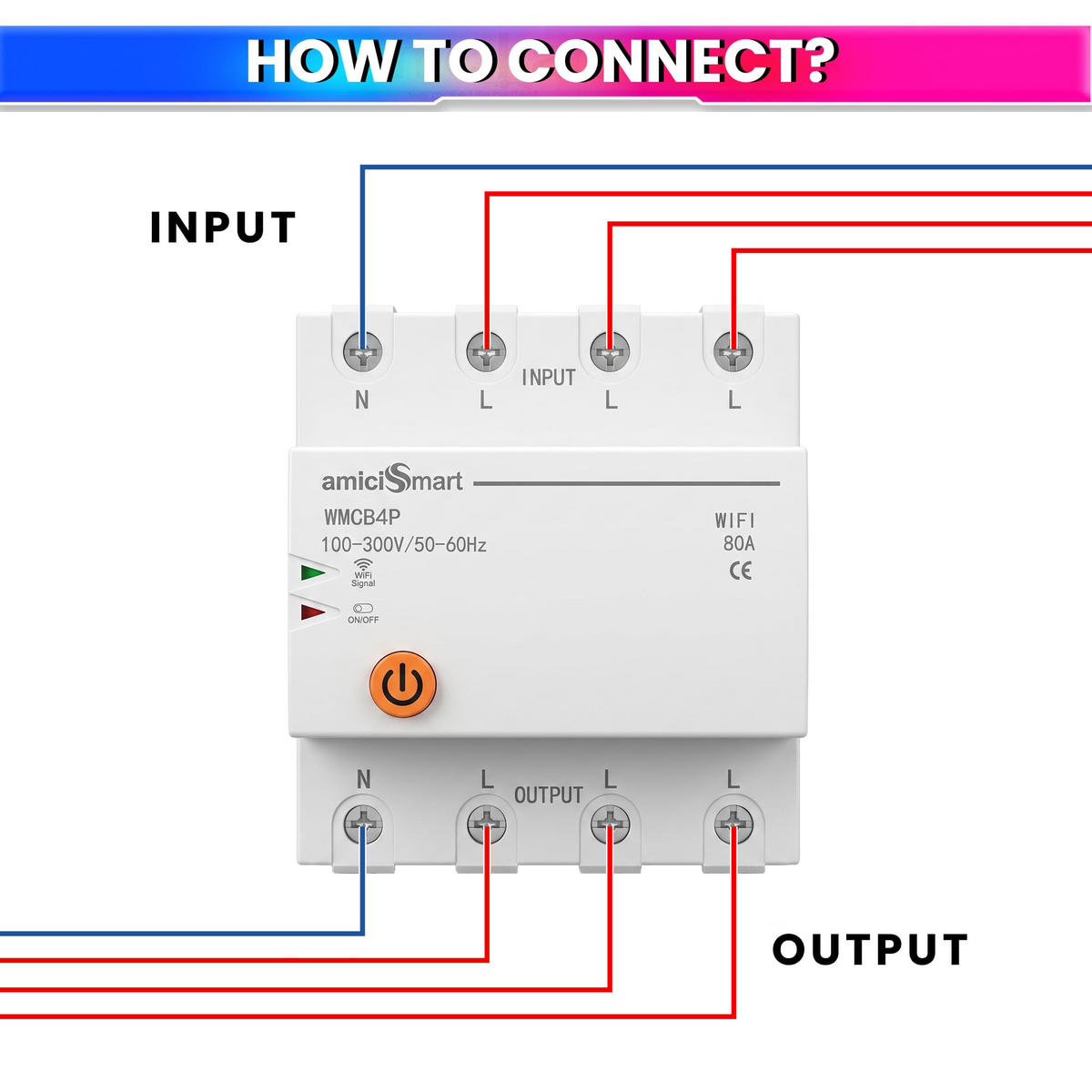 amiciSmart 80A three-phase WiFi circuit breaker — Wiring diagram