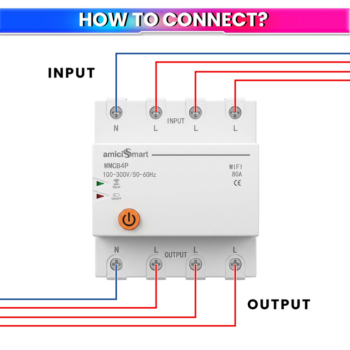 amiciSmart 80A three-phase WiFi circuit breaker — Wiring diagram