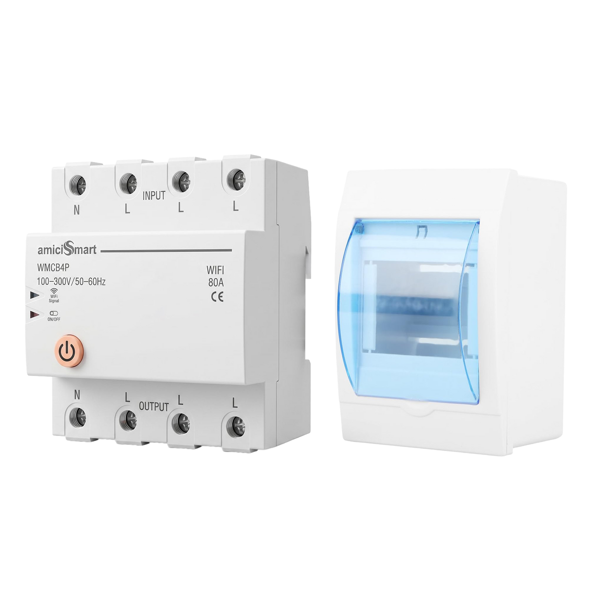 amiciSmart 80A three-phase WiFi circuit breaker — Device with protective mount