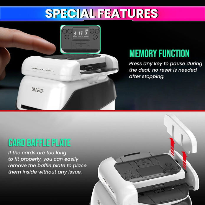 Smart Poker Automatic 2-in-1 Playing Cards Shuffler & Dealer Machine with 360° Rotating OLED Display