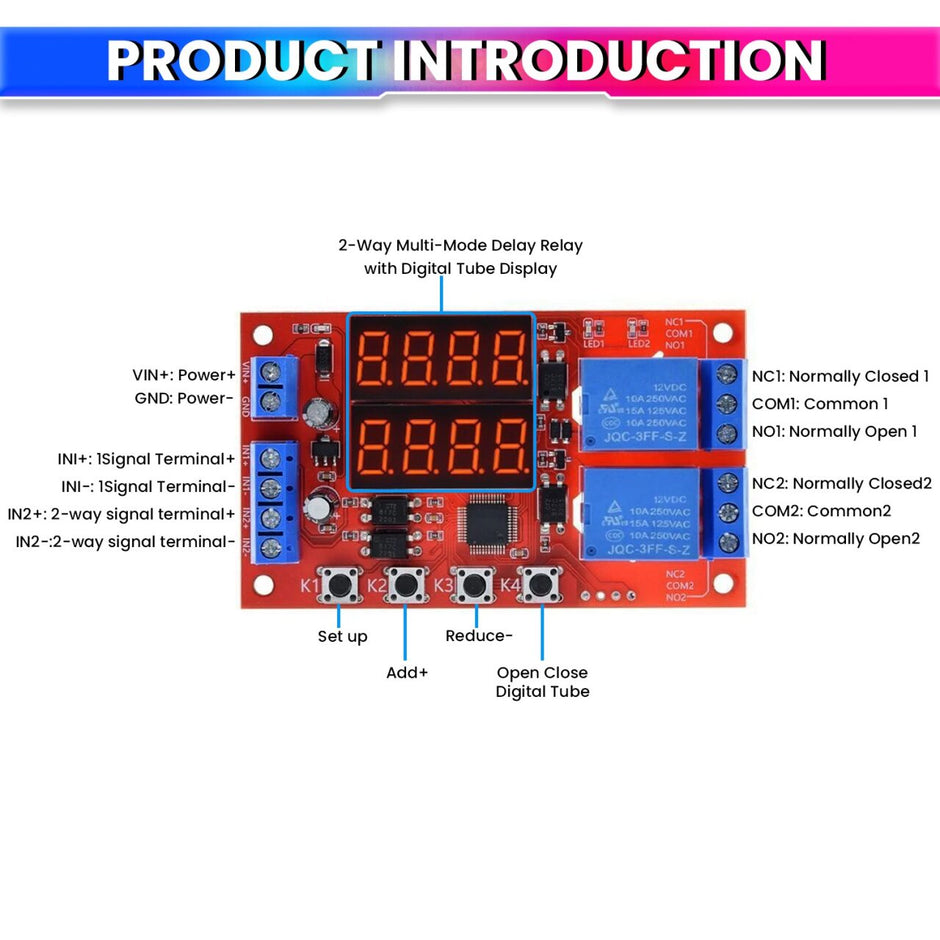 12V 10A Adjustable Time Delay Relay Module – 32 Modes Dual LED Timer Switch with Digital Display amiciKart c0tmiz-hs.myshopify.com