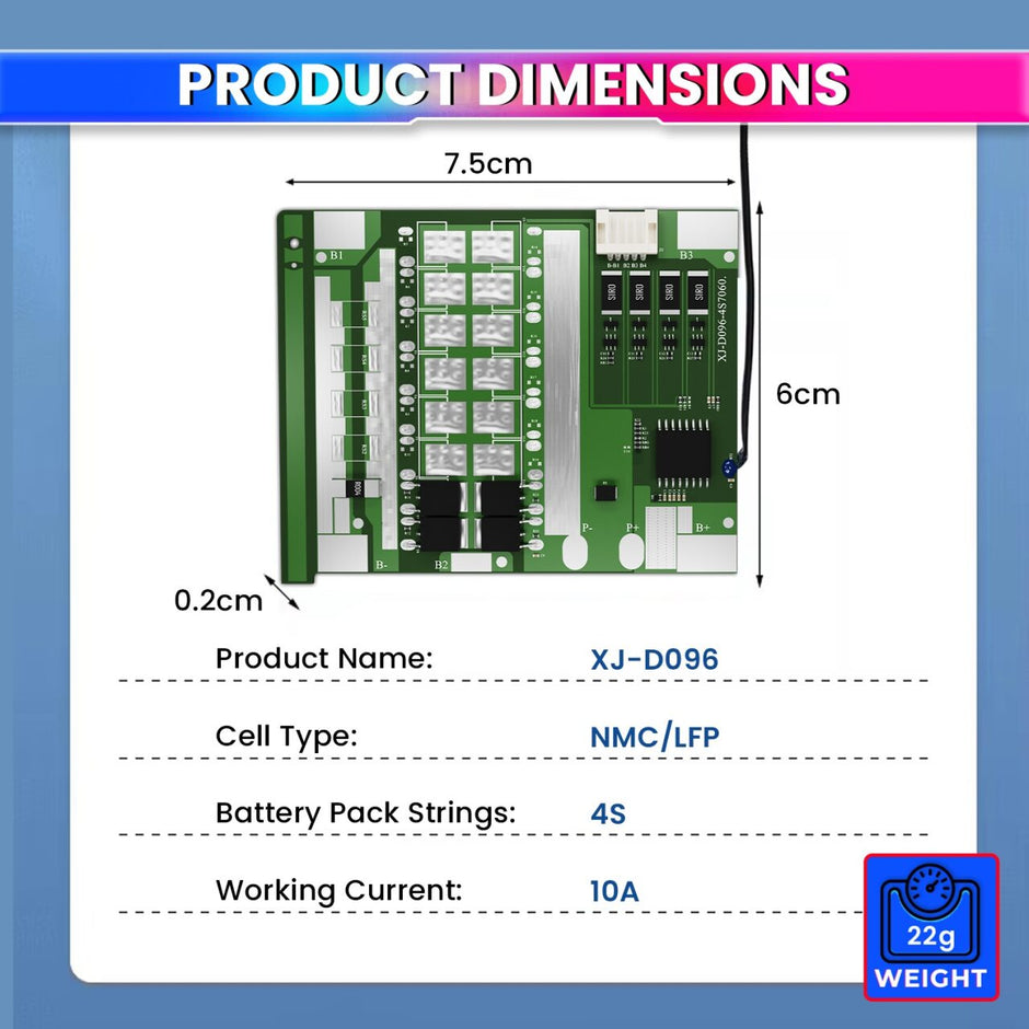 4S 12V 10A LiFePO4 BMS with NTC Sensors – Smart Battery Management System with 120A Protection & Balancing