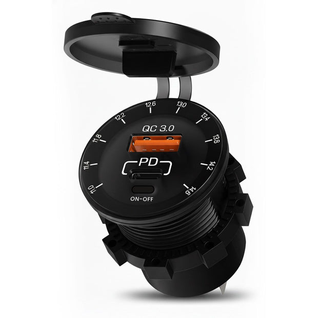 12V Quick Charge USB 3.0 & Type-C PD Outlet with LED Bar – Car/Bike Use amiciKart c0tmiz-hs.myshopify.com