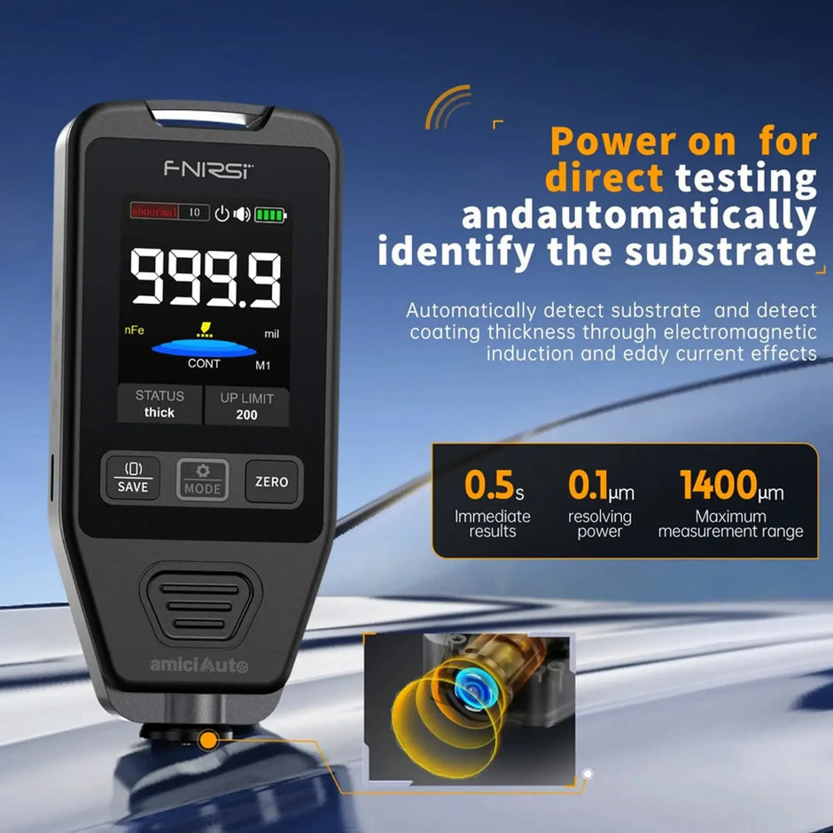 Car Paint Tester (0–1400μm) Magnetic & Non-Magnetic Coating Thickness Gauge Digital Paint Meter with Rotatable Display