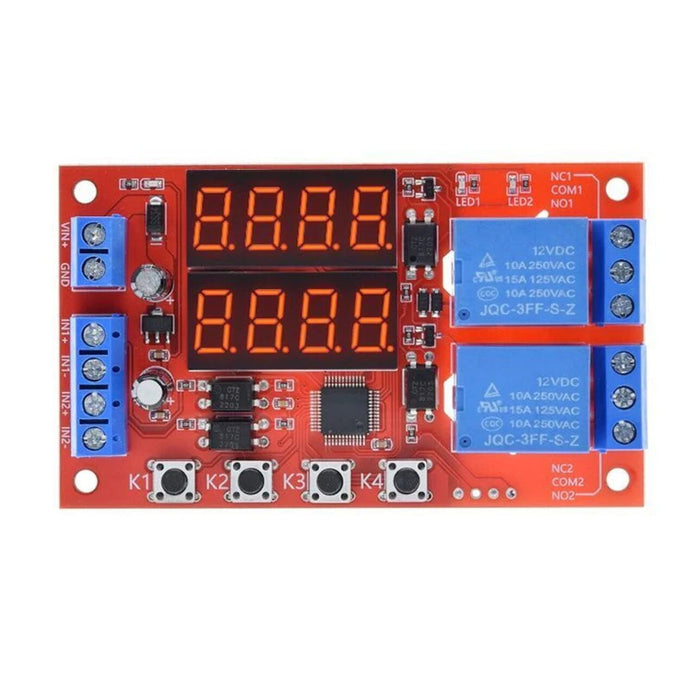 12V 10A Adjustable Time Delay Relay Module – 32 Modes Dual LED Timer Switch with Digital Display