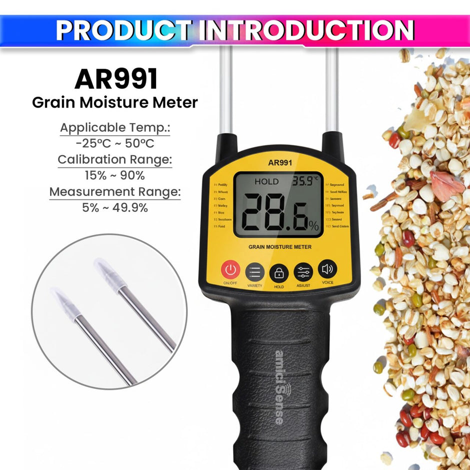 Grain Moisture Meter Handheld Humidity Tester for Wheat, Rice, Corn, etc with 4 AA Battery amiciKart