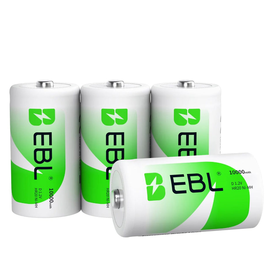 EBL D Cell 10,000mAh Ultra Pro Ni-MH Rechargeable Batteries High-Capacity D Size Battery