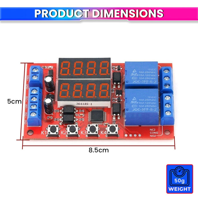 12V 10A Adjustable Time Delay Relay Module – 32 Modes Dual LED Timer Switch with Digital Display