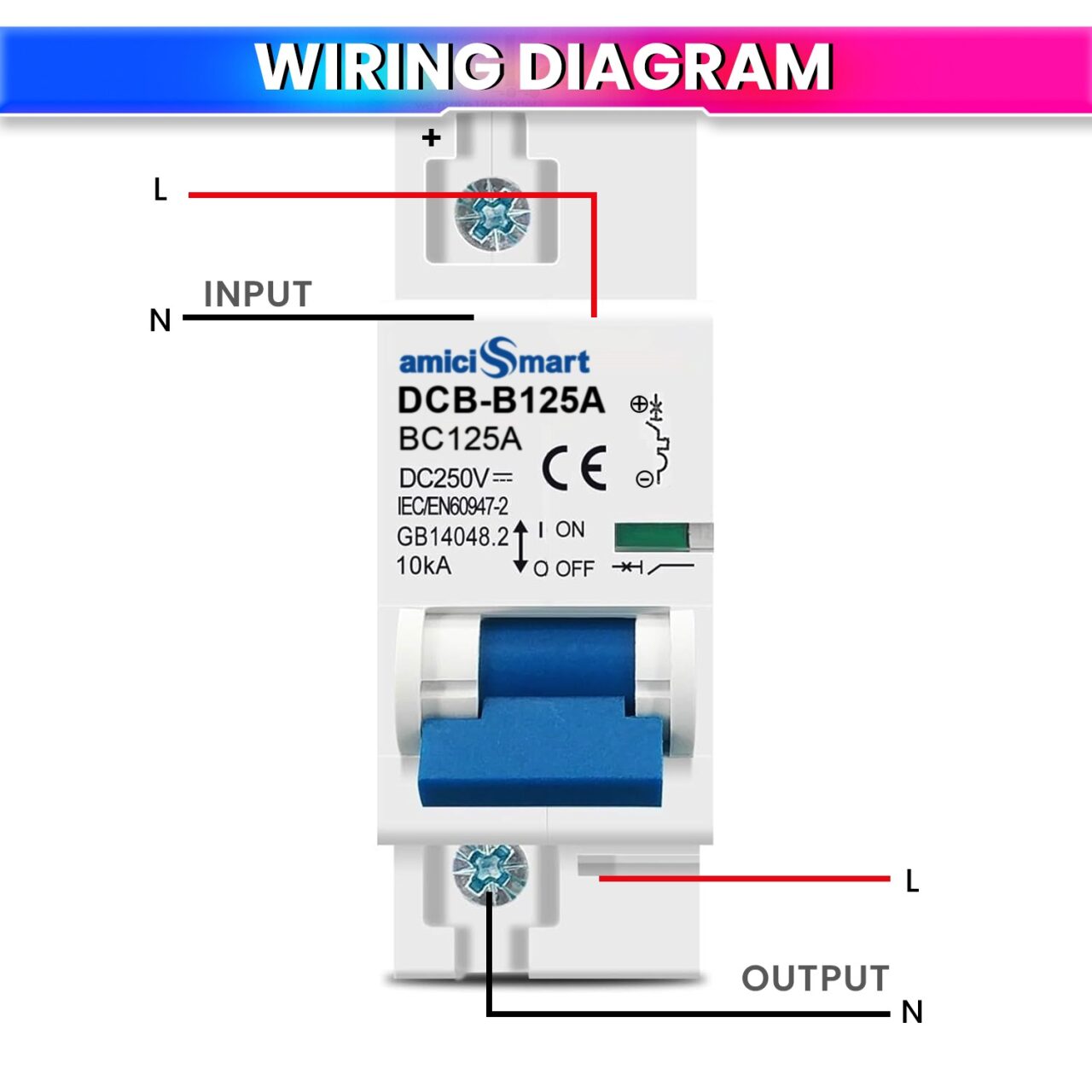DC Circuit Breaker 125A 250V 1P C-Curve – Solar/Battery Use, 6kA, Fast Trip ≤0.03s, DIN Rail