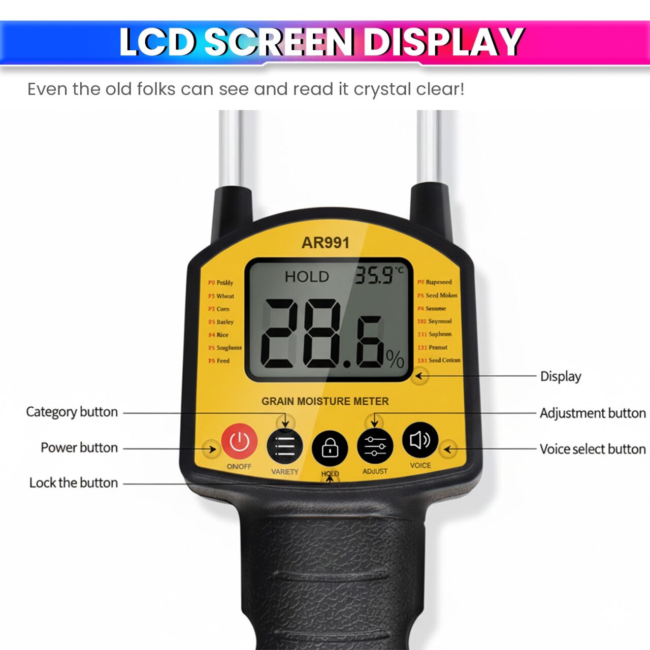 Grain Moisture Meter Handheld Humidity Tester for Wheat, Rice, Corn, etc with 4 AA Battery amiciKart c0tmiz-hs.myshopify.com