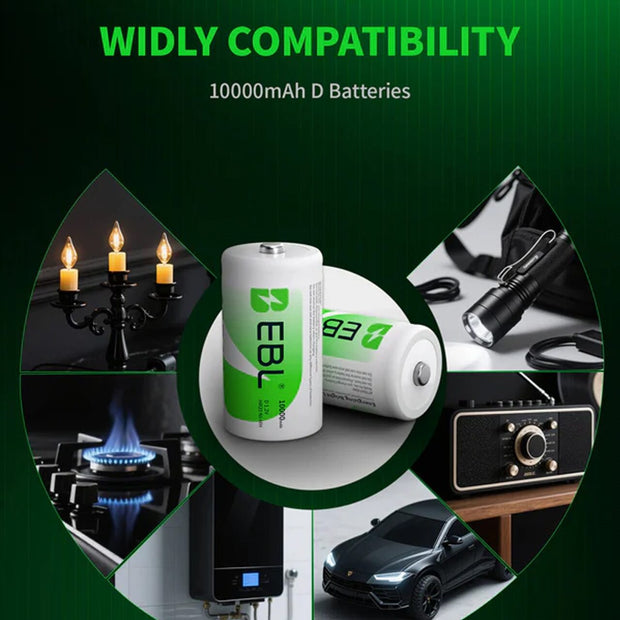 EBL D Cell Batteries 10,000mAh Ultra Pro Ni-MH Rechargeable D Batteries, Pack of 2 amiciKart c0tmiz-hs.myshopify.com