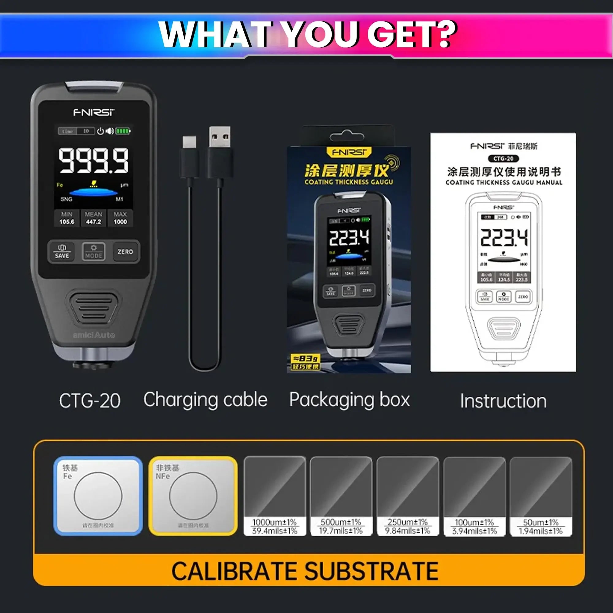 Car Paint Tester (0–1400μm) Magnetic & Non-Magnetic Coating Thickness Gauge Digital Paint Meter with Rotatable Display