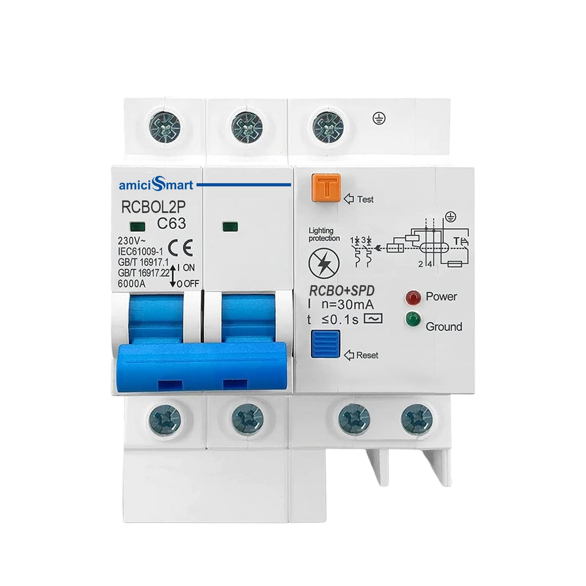 amiciSmart 63A RCBO with Lightning Protection
