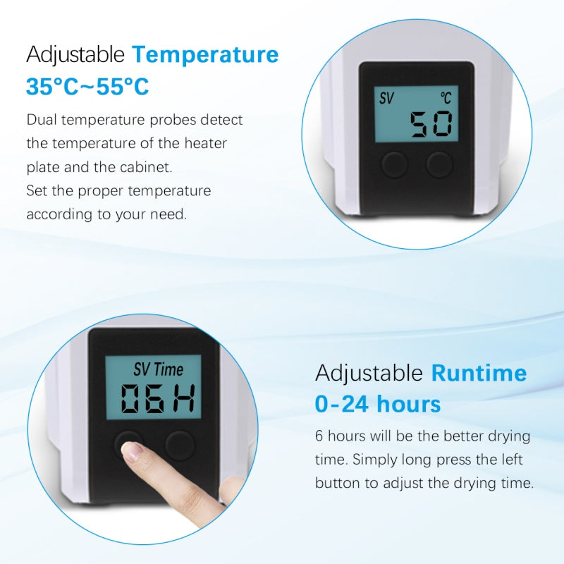 amiciCare 3D Printer Filament Dryer Box with Fan & LCD Display, 35–55°C Adjustable Heating, 0–24H Timer, Dry While Printing, 1.75/2.85/3mm Filament Support, Low-Noise Design