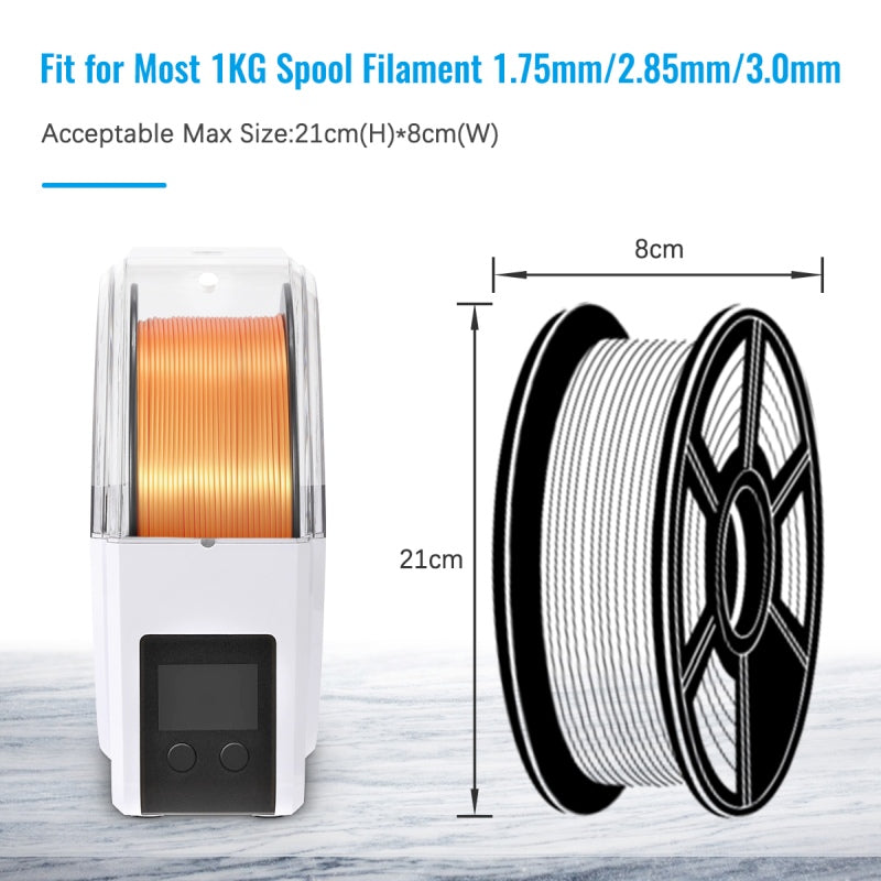 amiciCare 3D Printer Filament Dryer Box with Fan & LCD Display, 35–55°C Adjustable Heating, 0–24H Timer, Dry While Printing, 1.75/2.85/3mm Filament Support, Low-Noise Design