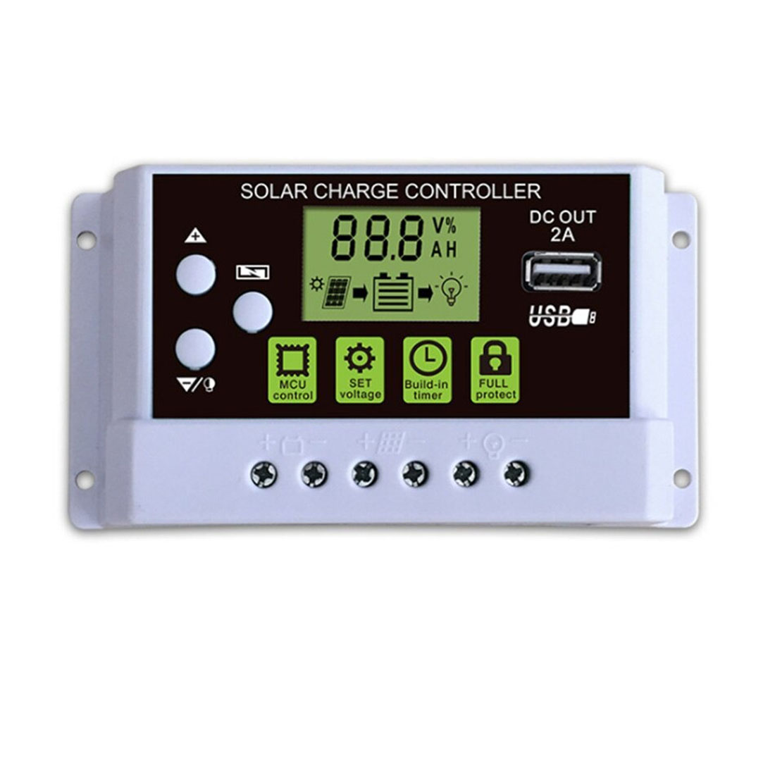 amiciSmart Solar Charger Controller, Intelligent Lithium Battery Regulator for Solar Panel LCD Display with USB Port 12V/24V